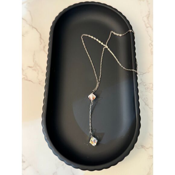 Sterling Silver Y Necklace with Iridescent Glass Beads. - Picture 2 of 4